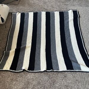 Handmade Striped Black, Cream and Gray Knit Lap Blanket